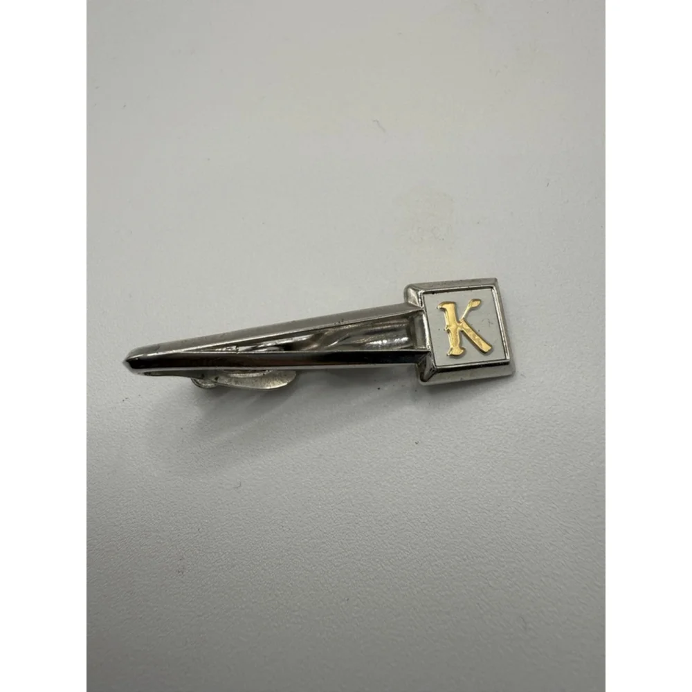 Men's Swank Silver Gold Tone K Initial Cuff Links & Tie Clip Set One Size